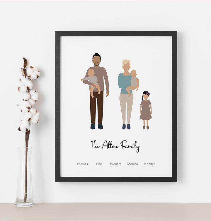 Personalized Christmas Gift for Mom From Daughter/son, Mother Birthday  Gift, Custom Family Portrait Illustration, Back View Family Portrait 