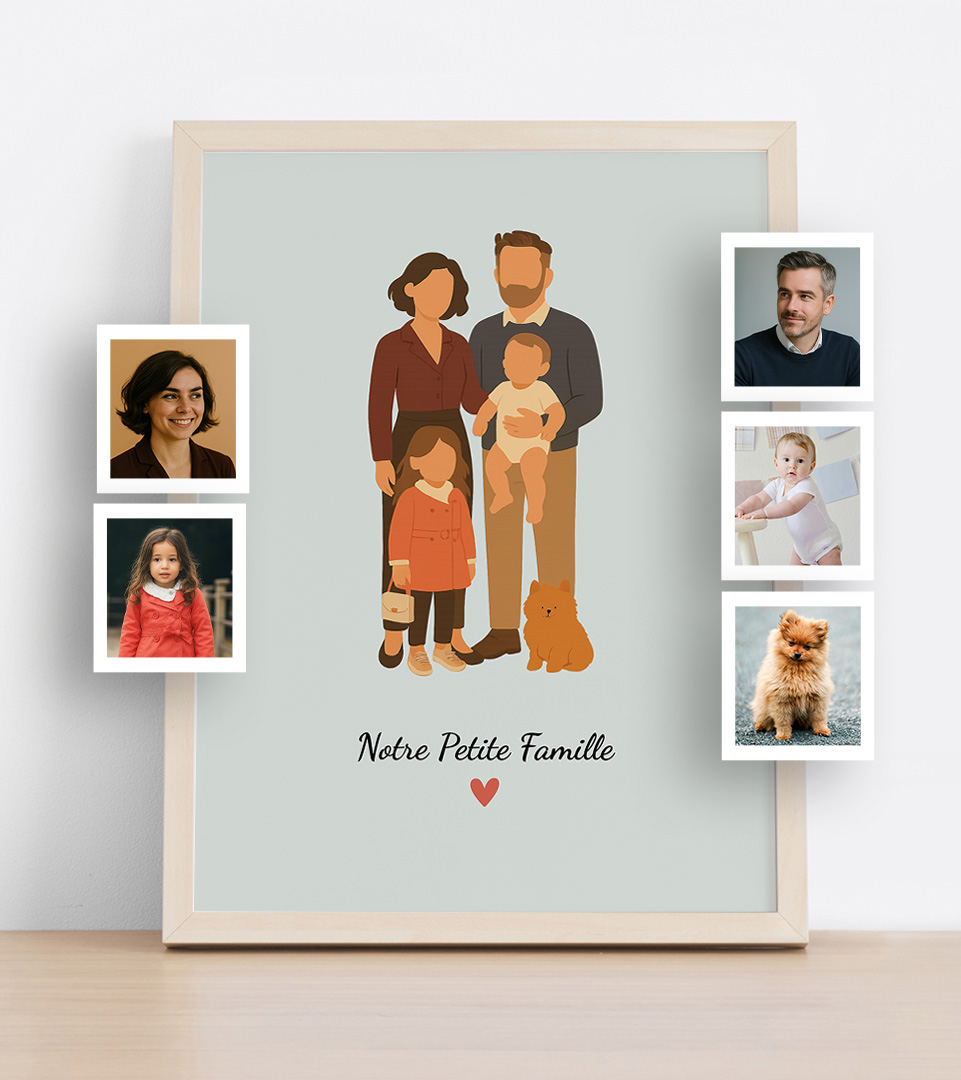 Portrait cartoon de notre petite famille
