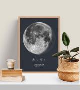 A Moon poster between a candle and a plant