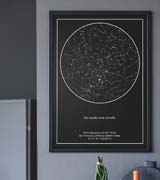 Un póster de mapa de estrellas en una pared gris