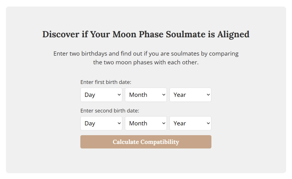A screenshot of our moon phase compatibility calculator