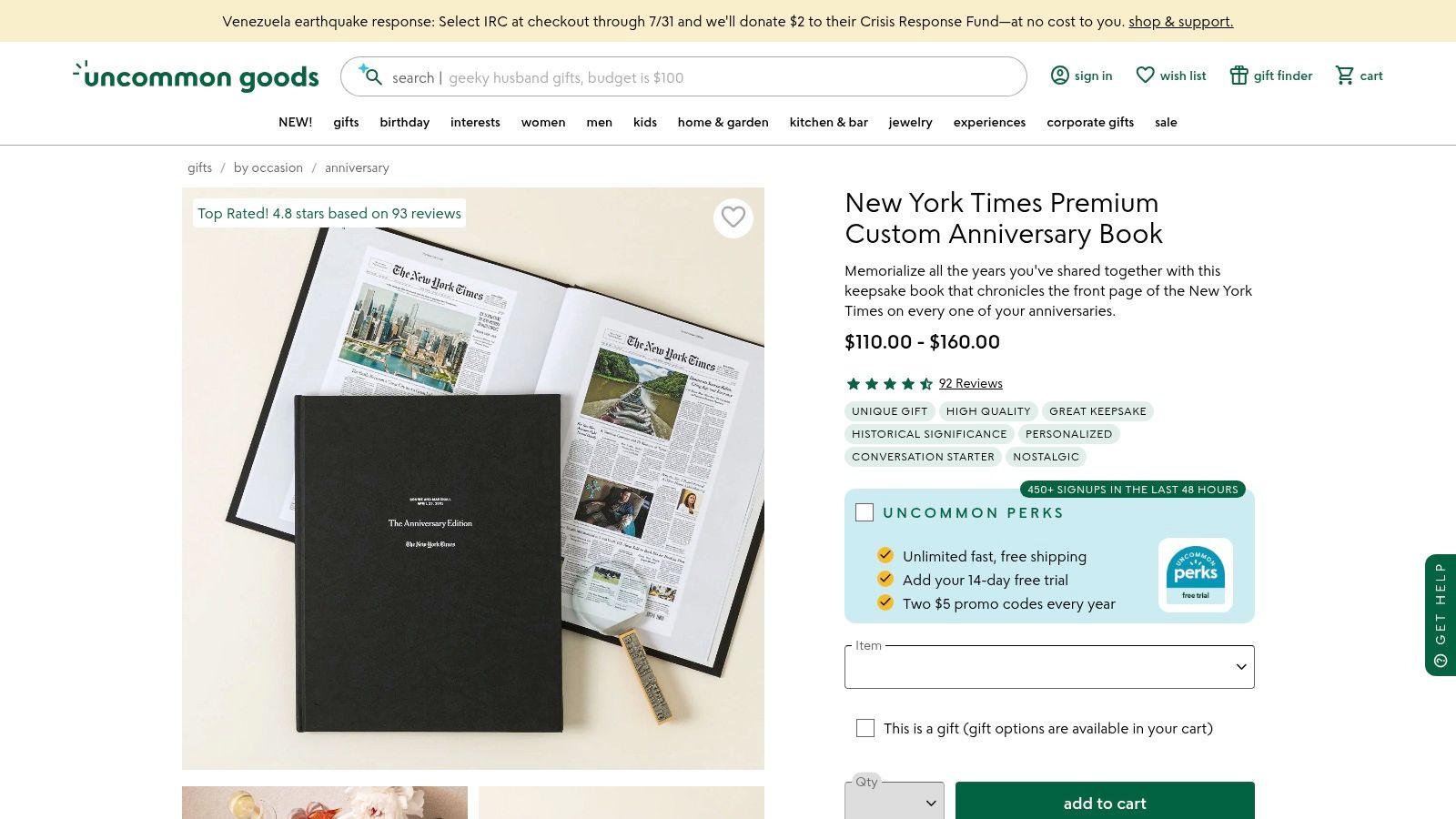The New York Times Custom Anniversary Book (via Uncommon Goods)