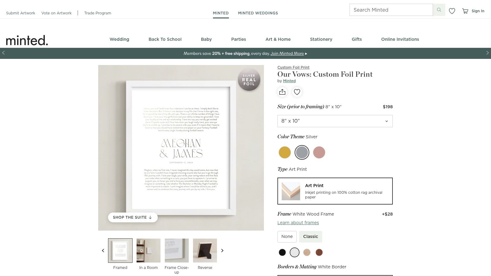 Minted, Custom Wedding Vows Foil‑Pressed Art Print