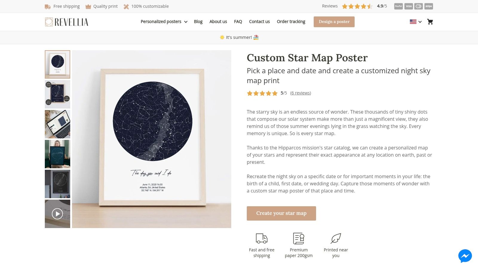 Personalized star map poster